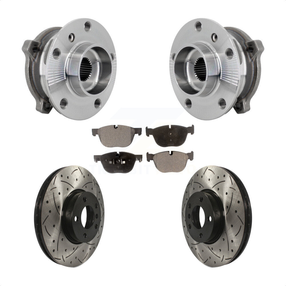 Hub Bearing Drill Slot Brake Rotor Pad Front Kit For BMW X5 X6 M12 x 1.25 Thread