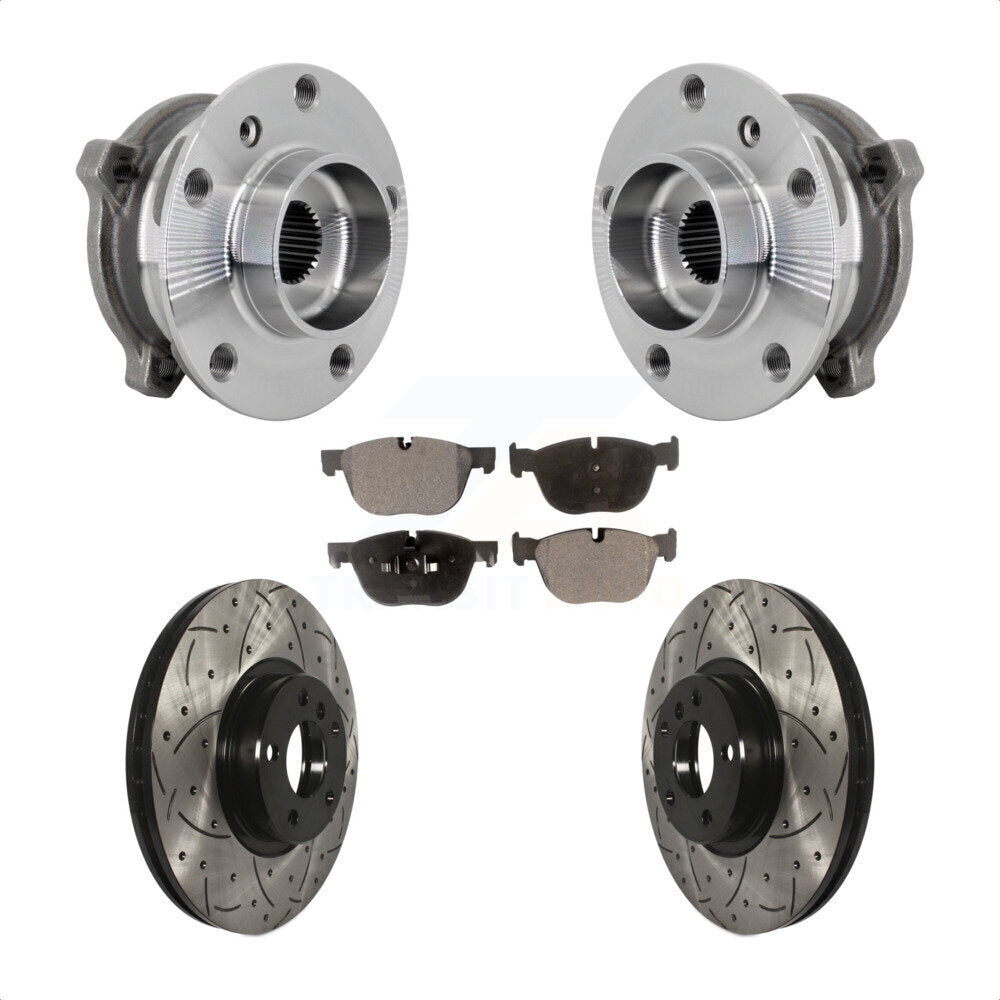 Hub Bearing Drill Slot Brake Rotor Pad Front Kit For BMW X5 X6 M12 x 1.25 Thread