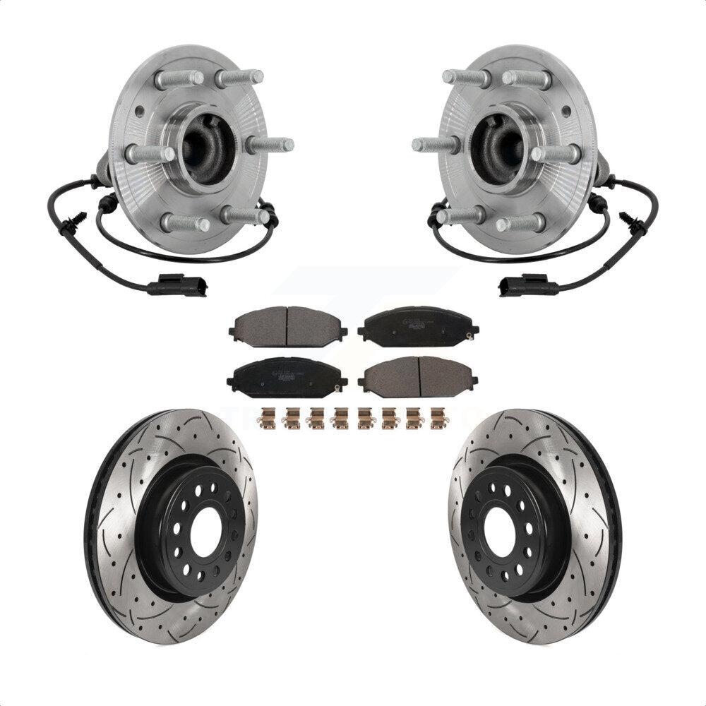 Hub Bearing Assembly Coated Drilled Slot Brake Rotor Pads Front Kit For Ram 1500