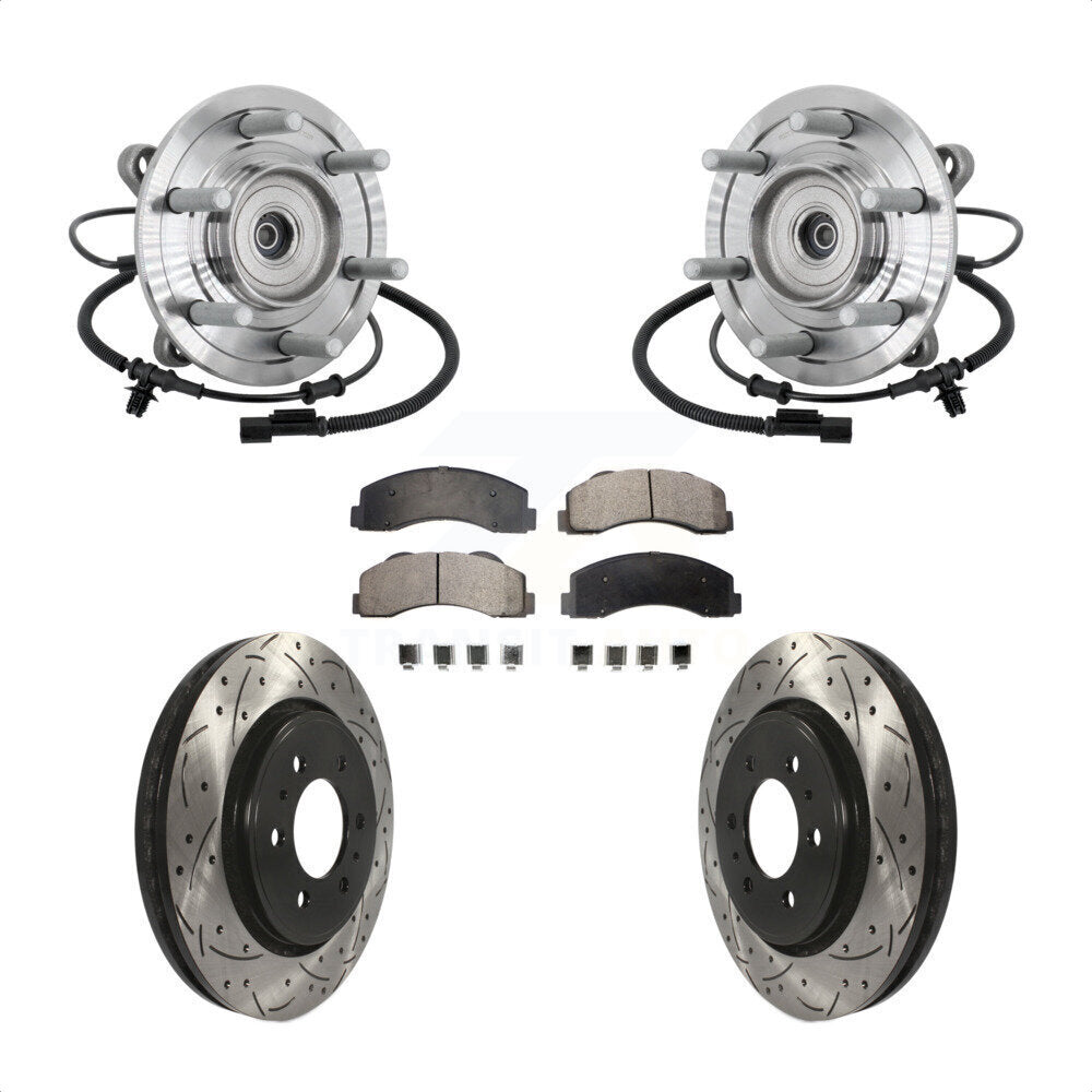 Hub Bearing Drill Slot Brake Rotor Pads Front Kit For Ford F-150 Raptor with 4WD