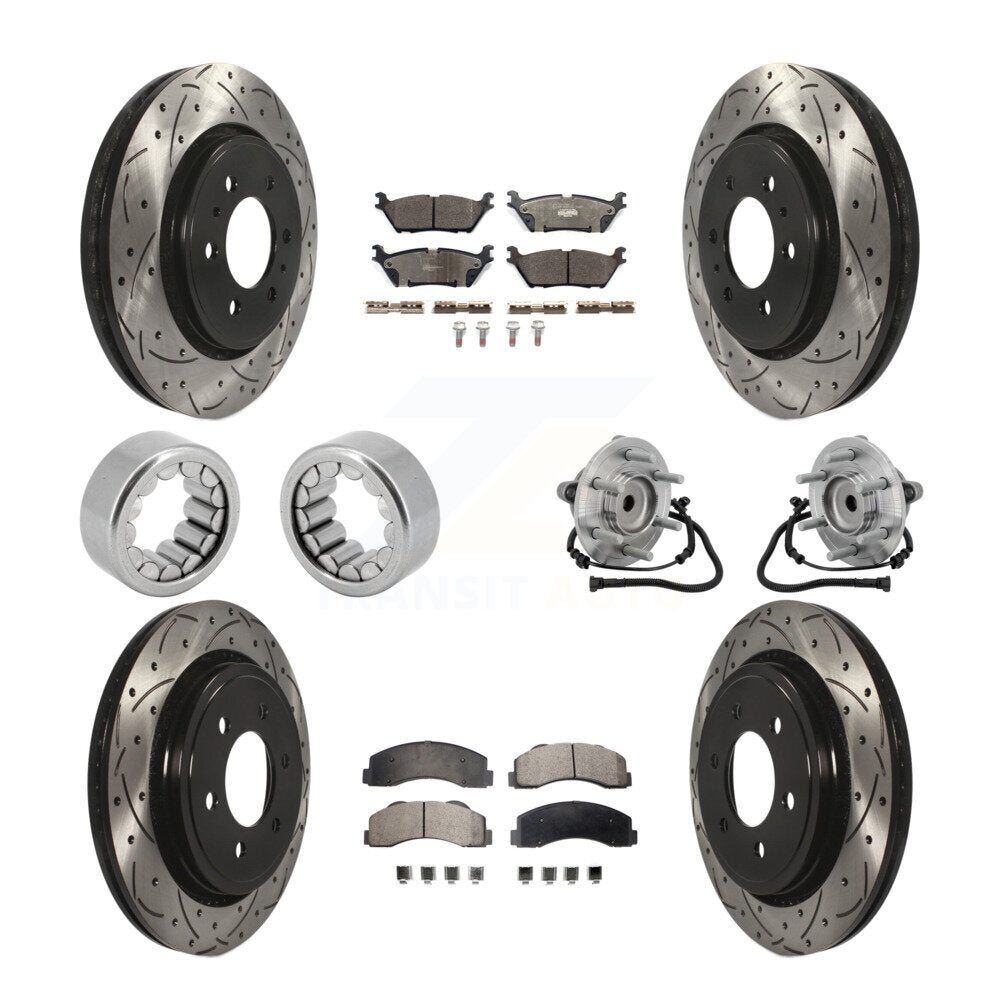 Hub Bearing Coated Brake Rotor Pad Shoe Front Rear Kit (10Pc) For Ford F-150 RWD