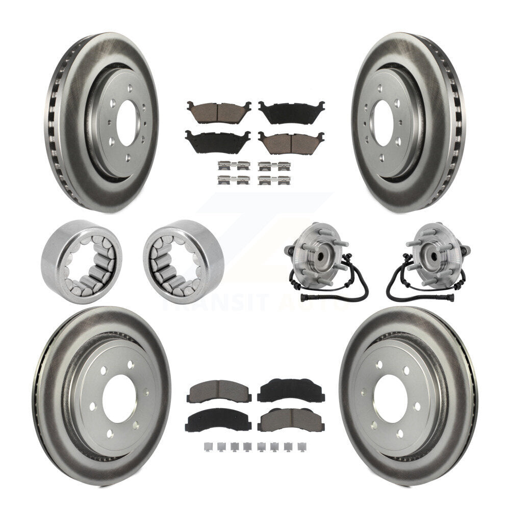 Hub Bearing Coated Brake Rotor Pad Shoe Front Rear Kit (10Pc) For Ford F-150 RWD