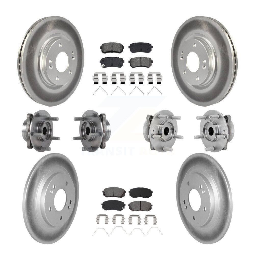 Hub Bearing Coated Brake Rotor & Pads Front Rear Kit (10Pc) For Hyundai Kona Kia