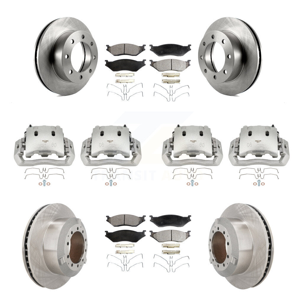 Brake Caliper Rotor & Semi-Metallic Pad Front Rear Kit For Ford F-450 Super Duty