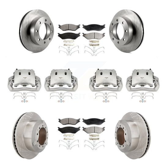 Brake Caliper Rotor & Semi-Metallic Pad Front Rear Kit For Ford F-450 Super Duty