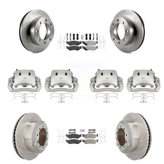 Brake Caliper Rotor & Semi-Metallic Pad Front Rear Kit For Ford F-450 Super Duty