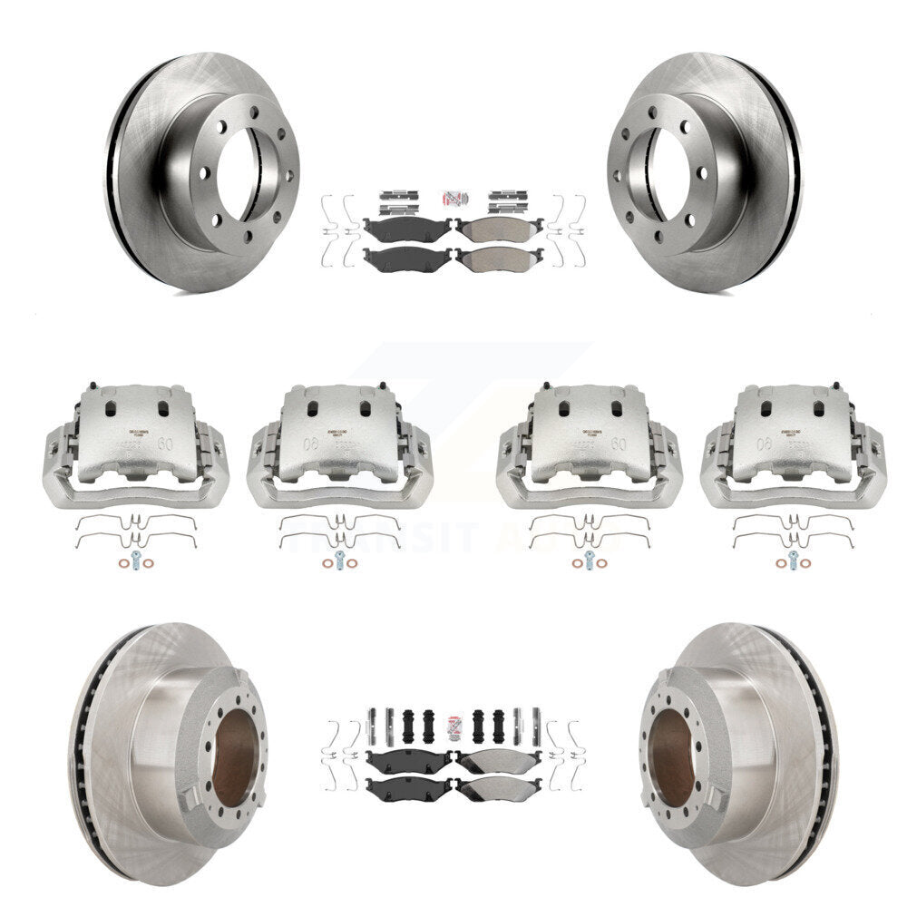 Brake Caliper Rotor & Semi-Metallic Pad Front Rear Kit For Ford F-450 Super Duty