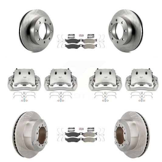 Brake Caliper Rotor & Semi-Metallic Pad Front Rear Kit For Ford F-450 Super Duty