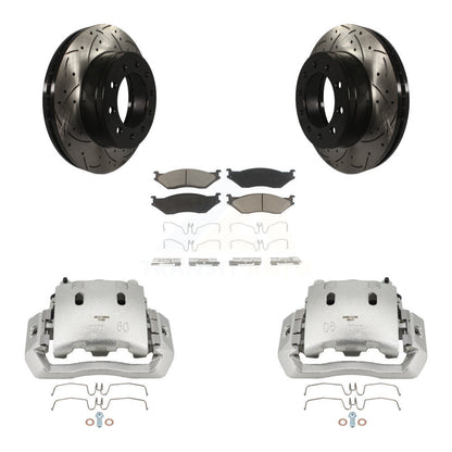 Brake Caliper Drilled Slot Rotor Ceramic Pad Front Kit For Ford F-450 Super Duty