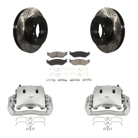Brake Caliper Drilled Slot Rotor Ceramic Pad Front Kit For Ford F-450 Super Duty