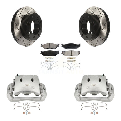 Disc Brake Coated Caliper Drilled Slotted Rotors Semi-Metallic Pad Front Kit For