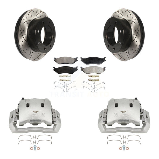 Disc Brake Coated Caliper Drilled Slotted Rotors Semi-Metallic Pad Front Kit For