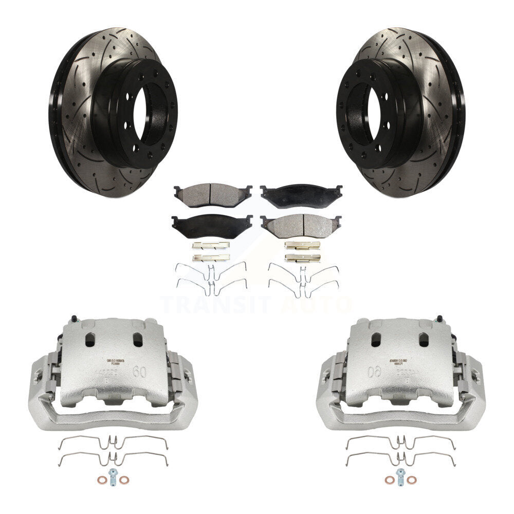 Brake Caliper Drill Slot Rotors Semi-Metallic Pad Front Kit For Ford F-450 Super