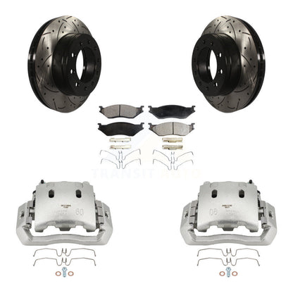 Brake Caliper Drill Slot Rotors Semi-Metallic Pad Front Kit For Ford F-450 Super