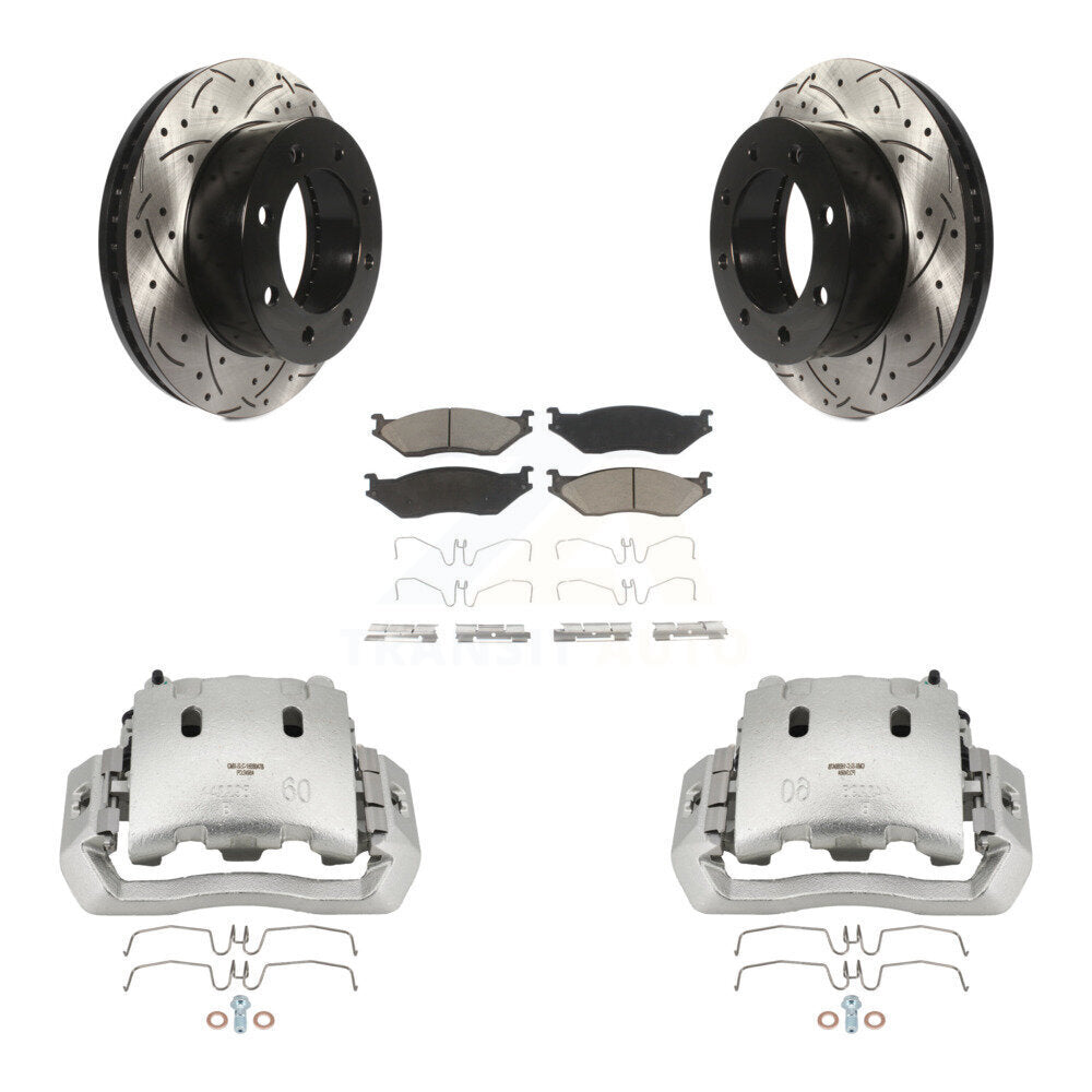 Brake Caliper Drilled Slot Rotor Ceramic Pad Front Kit For Ford F-450 Super Duty