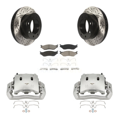 Brake Caliper Drilled Slot Rotor Ceramic Pad Front Kit For Ford F-450 Super Duty