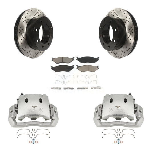 Brake Caliper Drilled Slot Rotor Ceramic Pad Front Kit For Ford F-450 Super Duty
