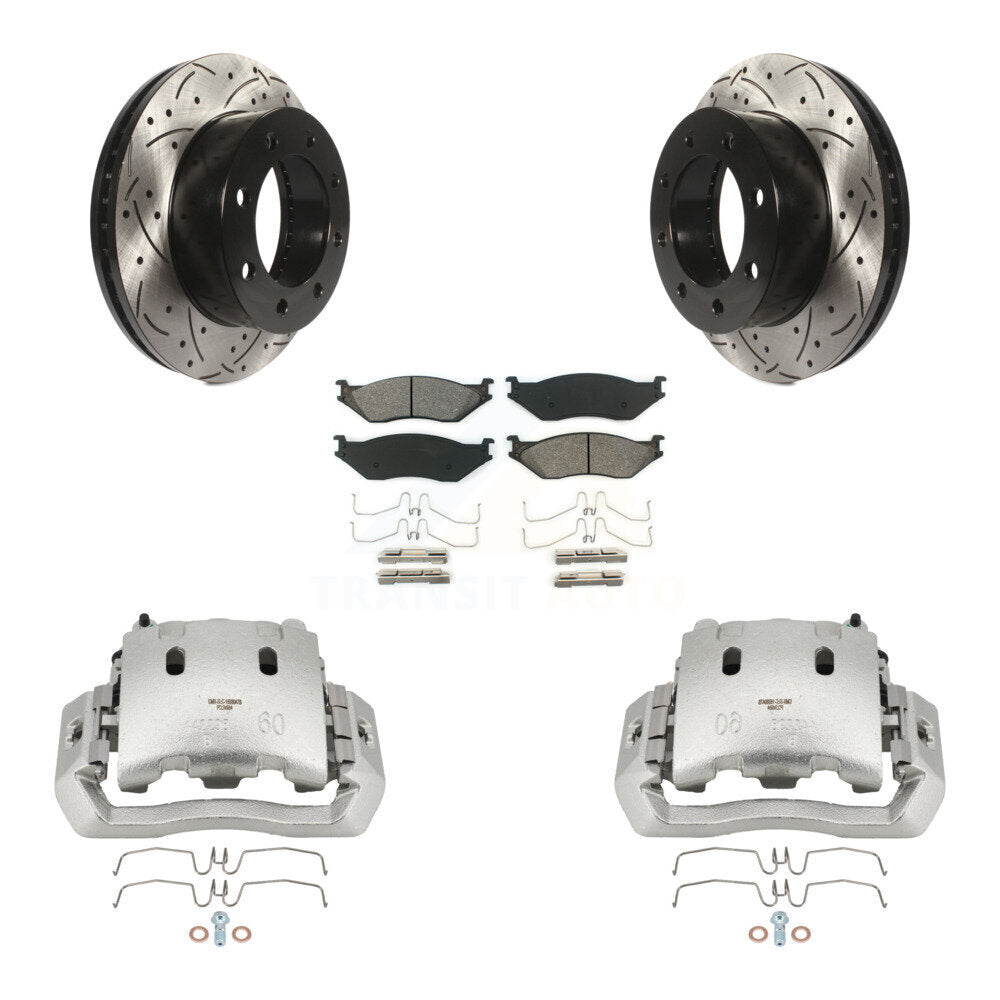 Disc Brake Coated Caliper Drilled Slotted Rotors Semi-Metallic Pad Front Kit For