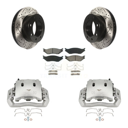 Disc Brake Coated Caliper Drilled Slotted Rotors Semi-Metallic Pad Front Kit For