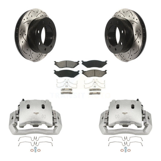 Disc Brake Coated Caliper Drilled Slotted Rotors Semi-Metallic Pad Front Kit For