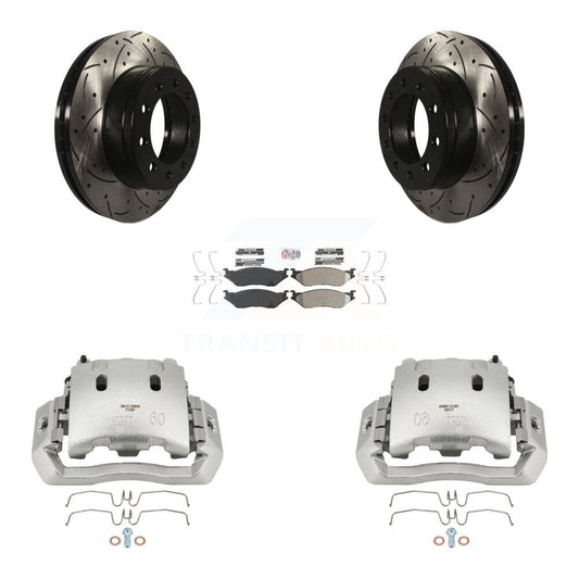 Brake Caliper Drill Slot Rotors Semi-Metallic Pad Front Kit For Ford F-450 Super