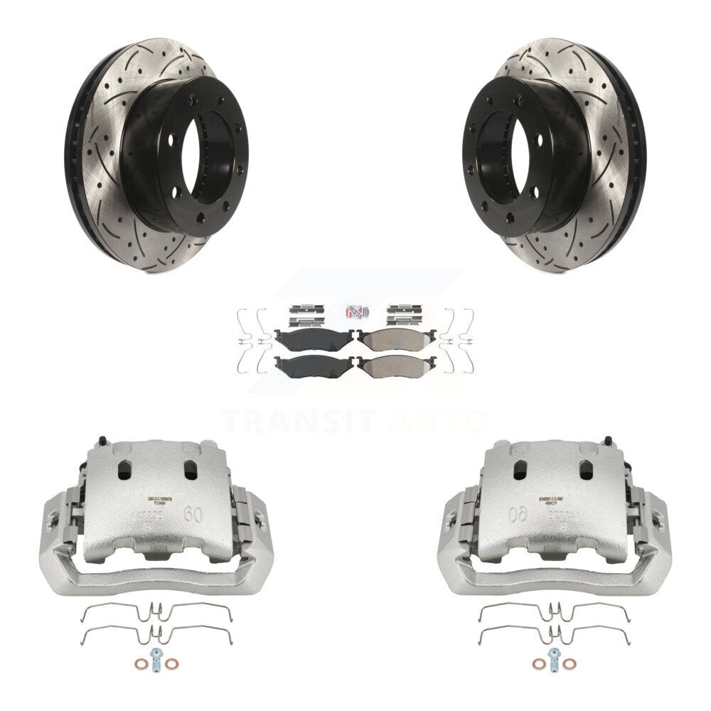 Disc Brake Coated Caliper Drilled Slotted Rotors Semi-Metallic Pad Front Kit For