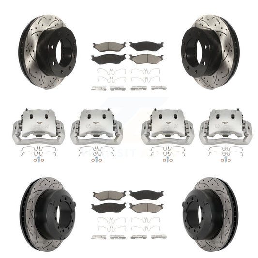 Disc Brake Coated Caliper Drilled Slotted Rotor & Ceramic Pad Front Rear Kit For