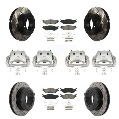 Brake Caliper Drill Slot Rotors Semi-Metallic Pad Front Rear Kit (10Pc) For Ford