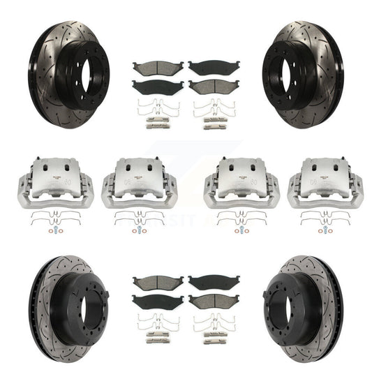 Brake Caliper Drill Slot Rotors Semi-Metallic Pad Front Rear Kit (10Pc) For Ford