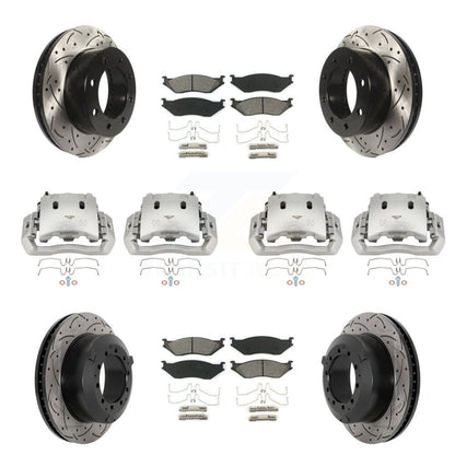 Disc Brake Coated Caliper Drill Slot Rotors Semi-Metallic Pad Front Rear Kit For