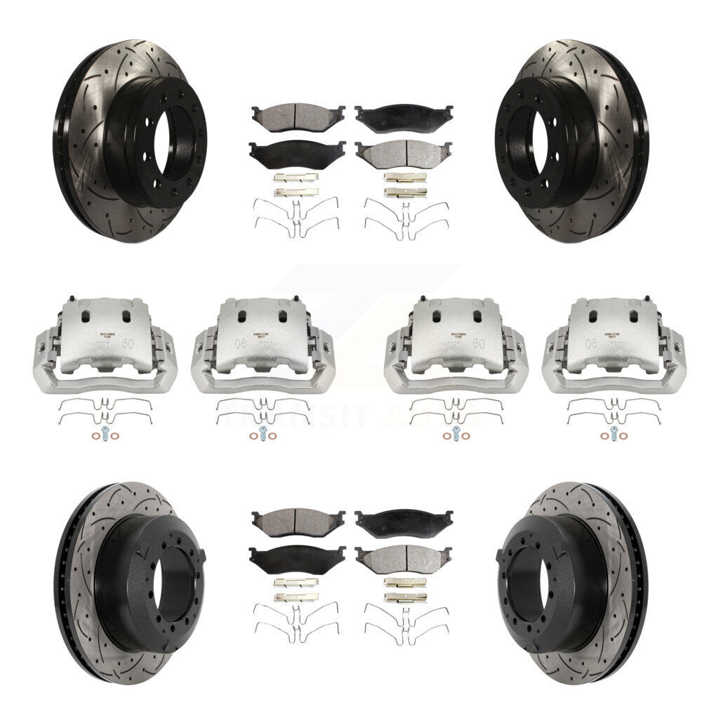 Brake Caliper Drill Slot Rotors Semi-Metallic Pad Front Rear Kit (10Pc) For Ford