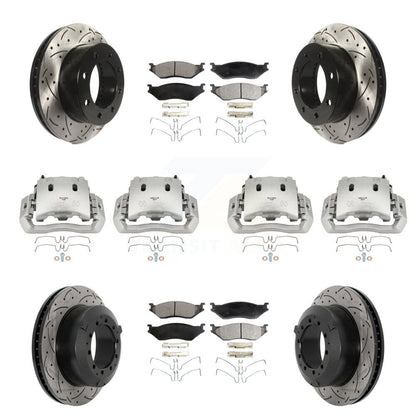 Disc Brake Coated Caliper Drilled Slotted Rotor & Ceramic Pad Front Rear Kit For