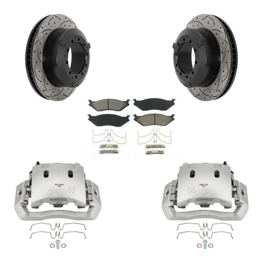 Brake Caliper Drilled Slot Rotor Semi-Metallic Pad Rear Kit For Ford F-450 Super