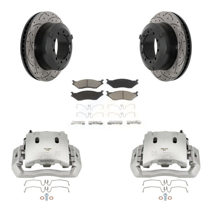Brake Caliper Drill Slotted Rotor Ceramic Pad Rear Kit For Ford F-450 Super Duty