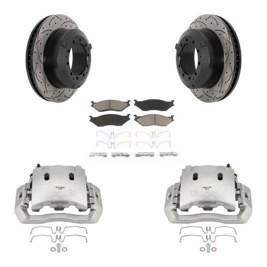 Brake Caliper Drill Slotted Rotor Ceramic Pad Rear Kit For Ford F-450 Super Duty