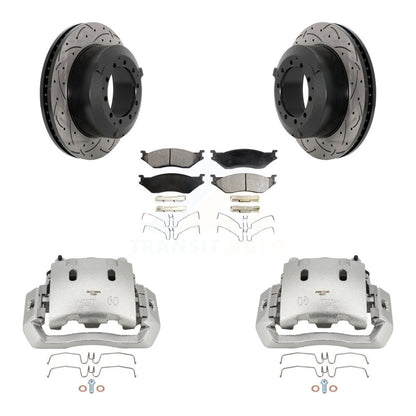 Brake Caliper Drilled Slot Rotor Semi-Metallic Pad Rear Kit For Ford F-450 Super