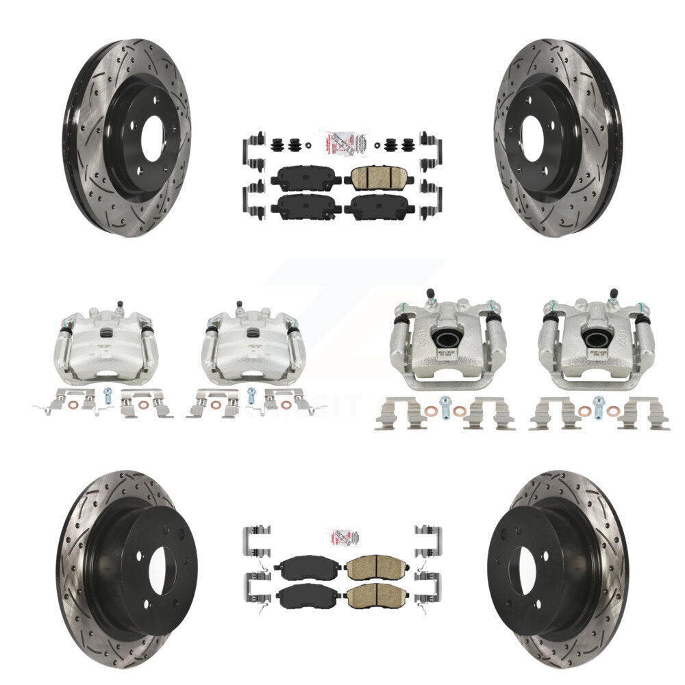 Brake Caliper Drill Slot Rotor Ceramic Pad Front Rear Kit (10Pc) For Nissan Juke