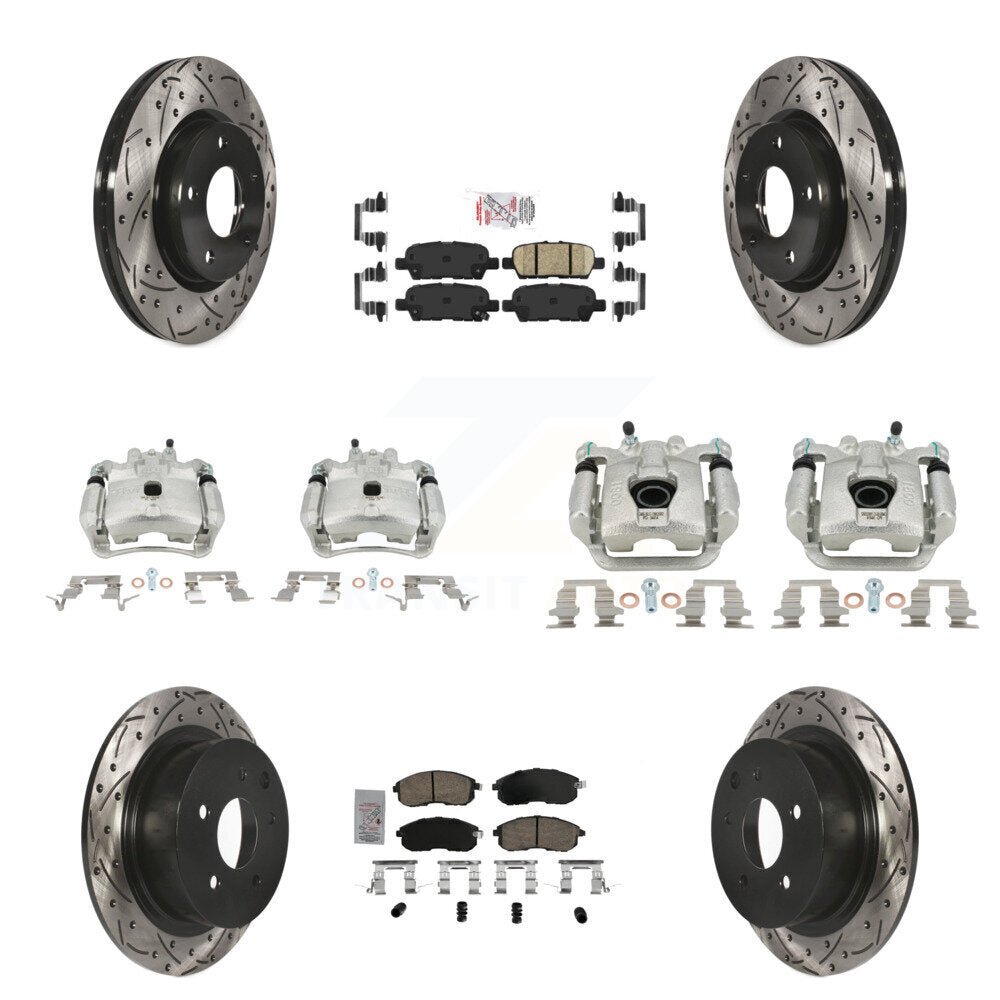 Brake Coat Caliper Drill Slot Rotor Ceramic Pad Front Rear Kit For Nissan Sentra