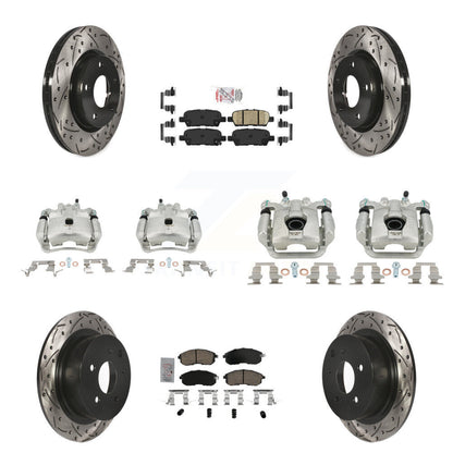Brake Coat Caliper Drill Slot Rotor Ceramic Pad Front Rear Kit For Nissan Sentra