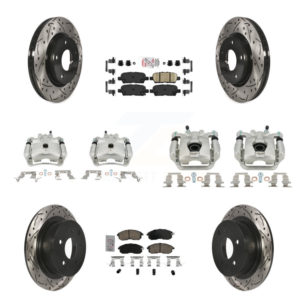 Brake Coat Caliper Drill Slot Rotor Ceramic Pad Front Rear Kit For Nissan Sentra