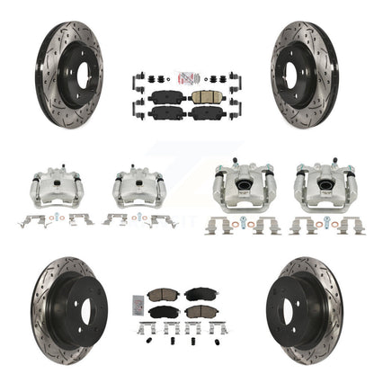 Brake Coat Caliper Drill Slot Rotor Ceramic Pad Front Rear Kit For Nissan Sentra