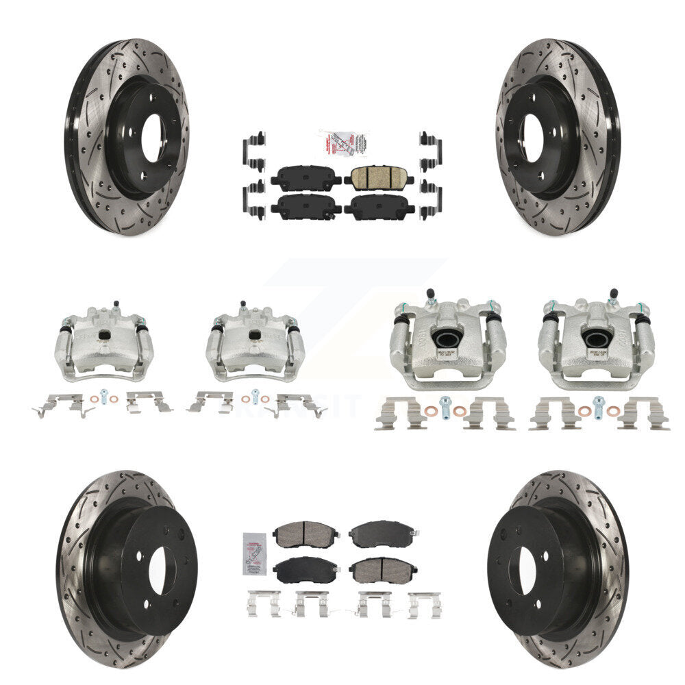 Brake Coat Caliper Drill Slot Rotor Ceramic Pad Front Rear Kit For Nissan Sentra