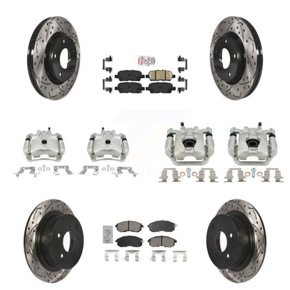 Brake Coat Caliper Drill Slot Rotor Ceramic Pad Front Rear Kit For Nissan Sentra