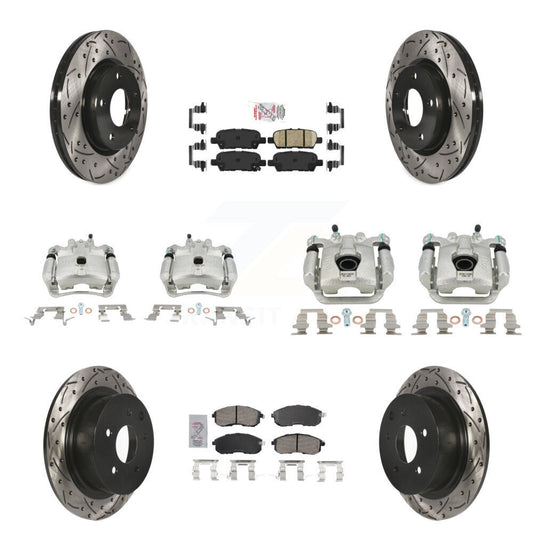 Brake Coat Caliper Drill Slot Rotor Ceramic Pad Front Rear Kit For Nissan Sentra