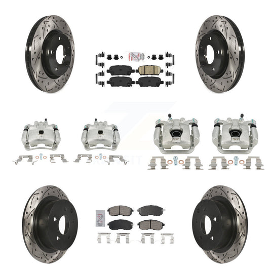 Brake Coat Caliper Drill Slot Rotor Ceramic Pad Front Rear Kit For Nissan Sentra