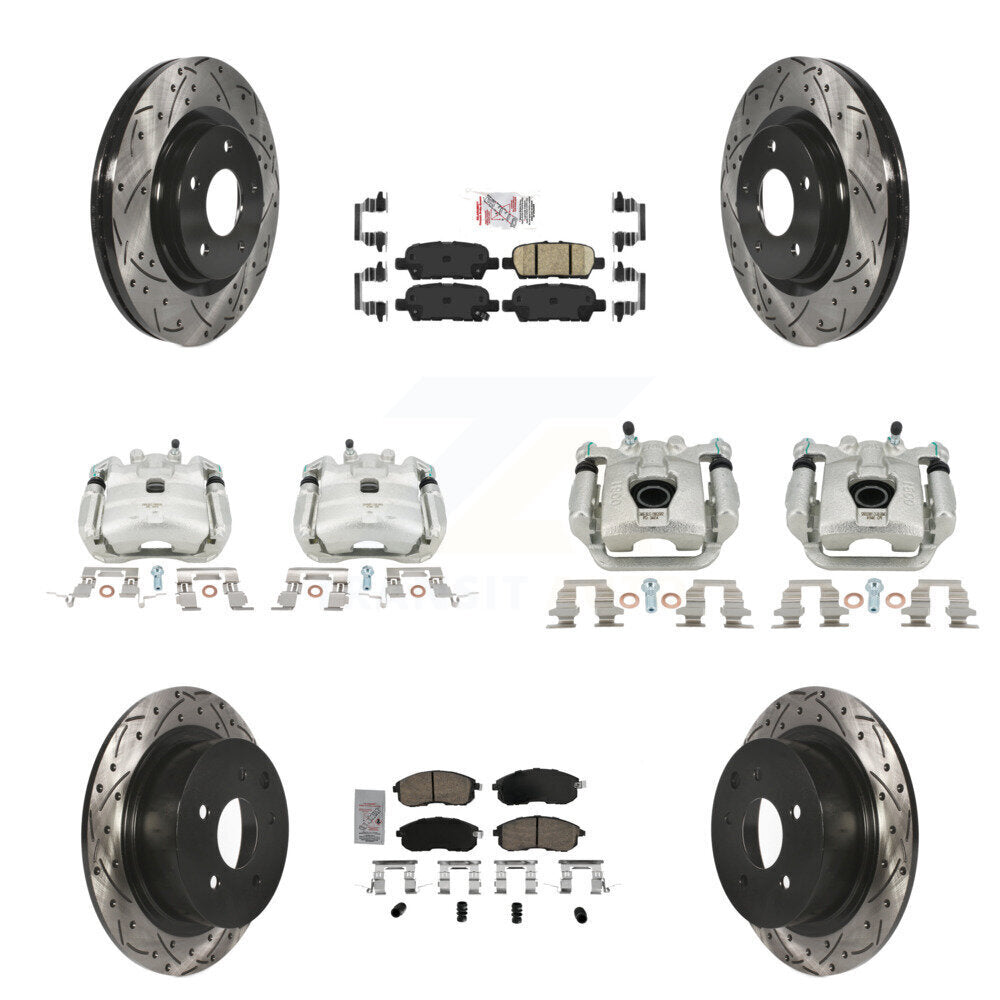 Brake Coat Caliper Drill Slot Rotor Ceramic Pad Front Rear Kit For Nissan Sentra