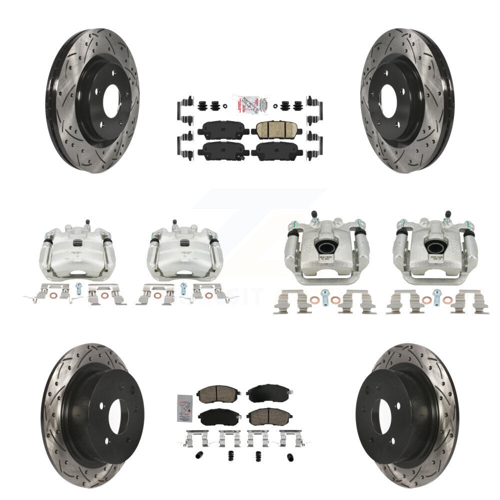 Brake Coat Caliper Drill Slot Rotor Ceramic Pad Front Rear Kit For Nissan Sentra