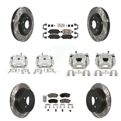 Brake Coat Caliper Drill Slot Rotor Ceramic Pad Front Rear Kit For Nissan Sentra