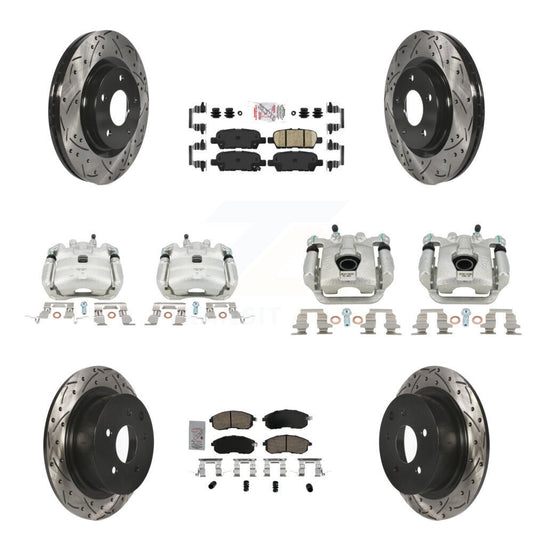 Brake Coat Caliper Drill Slot Rotor Ceramic Pad Front Rear Kit For Nissan Sentra
