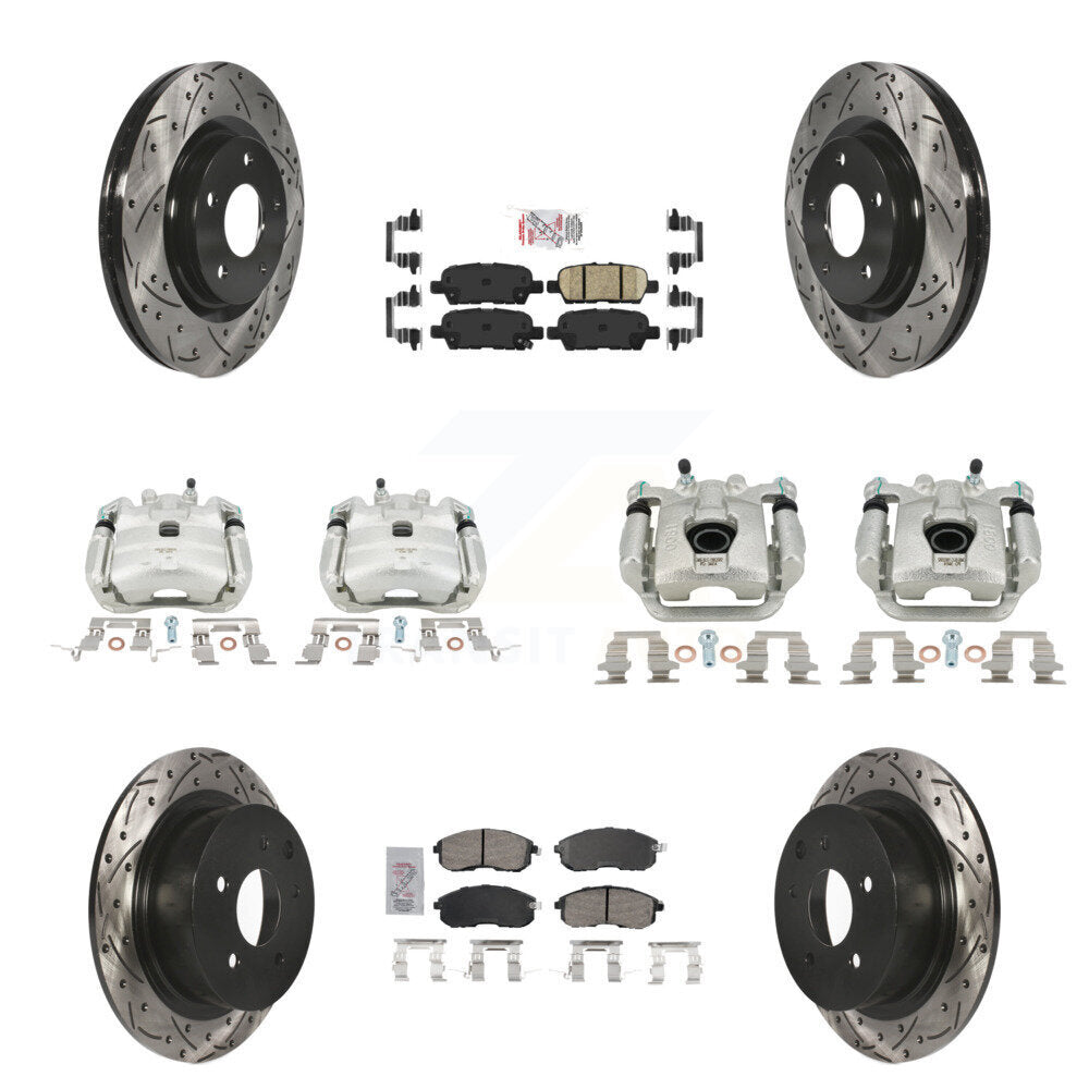 Brake Coat Caliper Drill Slot Rotor Ceramic Pad Front Rear Kit For Nissan Sentra